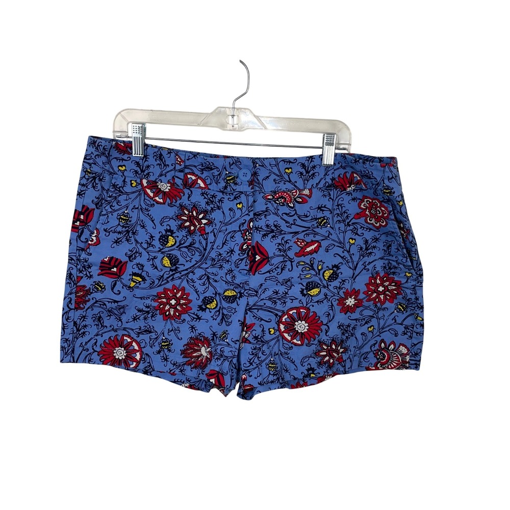 Loft Outlet Women'sโ 14 Blue Red Floral Paisley 4 Inch Inseam Cotton Shorts
